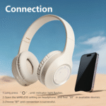 ⁦سماعات رأس لاسلكية قابلة للسحب K6 - سماعات أذن TWS سوداء وبيج أنيقة فوق الأذنين مع ميكروفون لإلغاء الضوضاء ومقبس صوت 3.5 ملم مع دعم كارت ميموري ، متوافقة لاسلكيًا للألعاب والمكالمات، مرفق معها علبة شحن USB-C⁩ - الصورة ⁦2⁩
